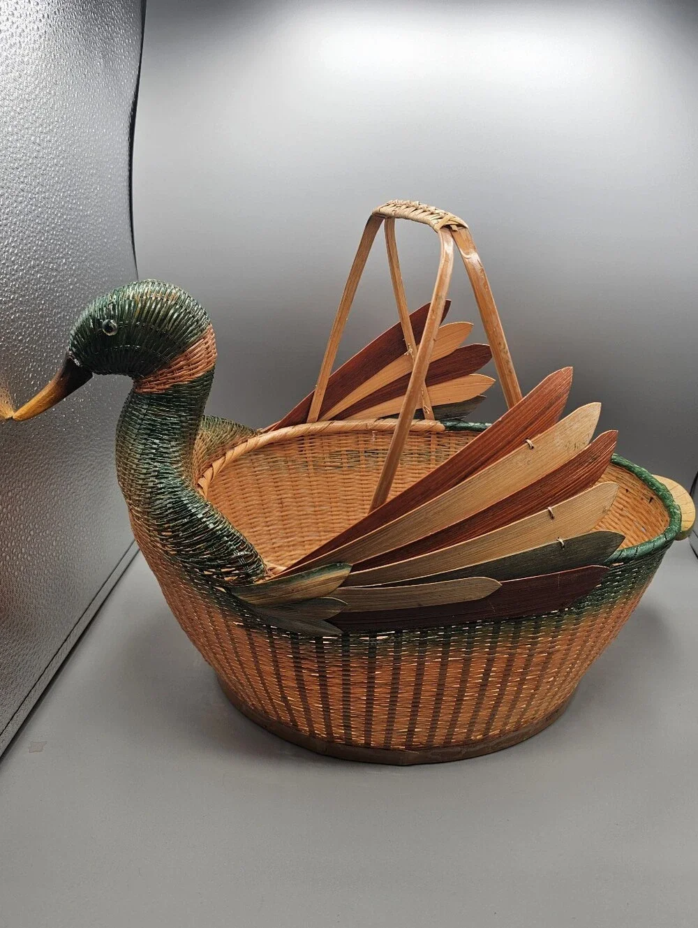 MCM Zhejiang Duck Large Basket Handwoven China Mallard Vintage 60s Wicker Bamboo
